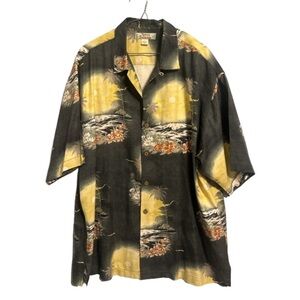 Tommy Bahama Hawaiian Shirt Hibiscus Floral Fauna Silk Button Up Size L